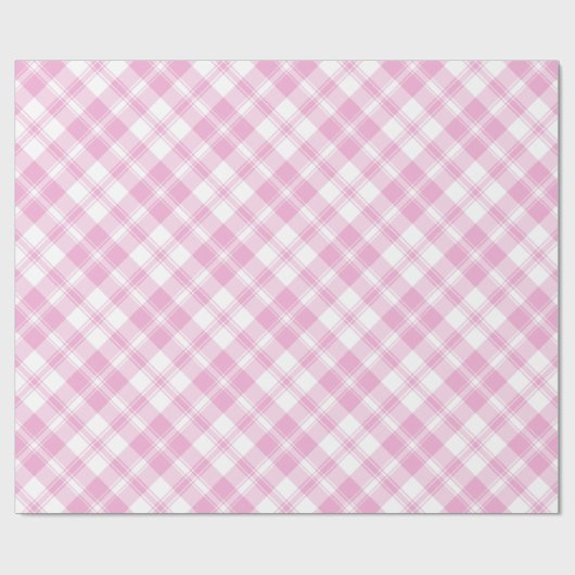 Roos Roze en Wit Check Wrapping Paper Roll Cadeaupapier (Vlak)