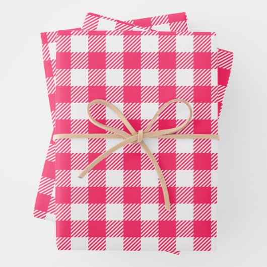  Roos Roze en Witte Buffel Plaid Gingham Inpakpapier Vel (In situ)