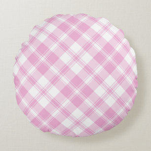 Roos Roze en Witte Check Round Pillow Rond Kussen