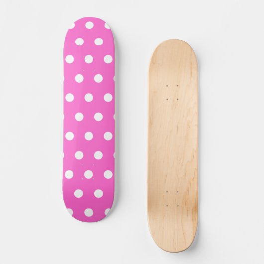 Roos roze en witte poka dot skateboard (Voorkant)