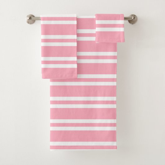 Roos Roze en witte strepen Bad Handdoek (Insitu)