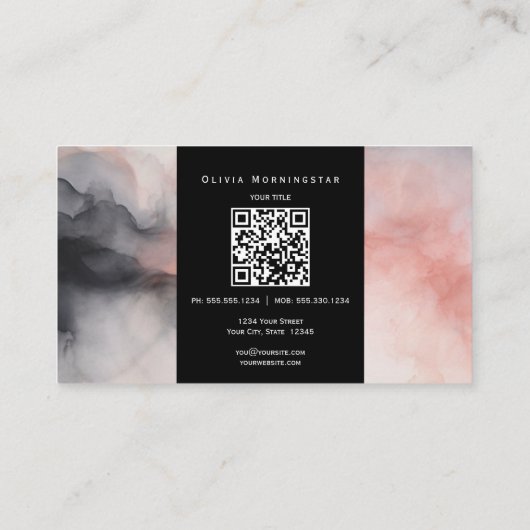 Roos Roze en Zwart Dark Fluid Ink QR en Foto Visitekaartje (Achterkant)
