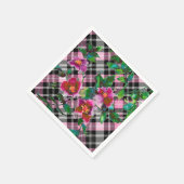 Roos roze en zwart gebrand Servetten (Hoek)