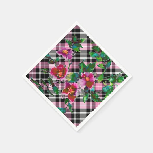  Roos roze en zwart gebrand Servetten (Hoek)