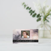 Roos Roze en Zwart Gemarmerde Inkt QR en Foto Visitekaartje (Staand voorkant)