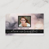 Roos Roze en Zwart Gemarmerde Inkt QR en Foto Visitekaartje (Voorkant)