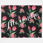 Roos Roze en Zwart patroon Fleece Deken (Voorkant (Horizontaal))