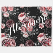  Roos Roze en Zwart patroon Fleece Deken (Voorkant (Horizontaal))