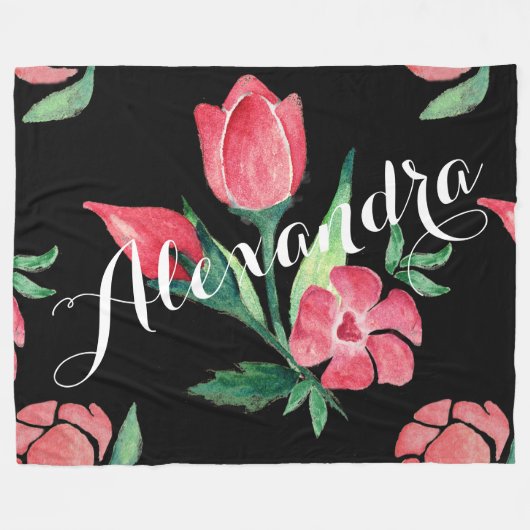  Roos Roze en Zwart patroon Fleece Deken (Voorkant (Horizontaal))