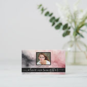 Roos Roze en Zwart Zachte Waterverf QR en Foto Visitekaartje (Staand voorkant)