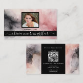 Roos Roze en Zwart Zachte Waterverf QR en Foto Visitekaartje (Voorkant / Achterkant)