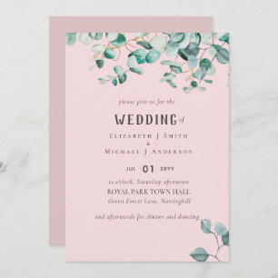 Roos Roze Eucalyptus WEDDING Kaart