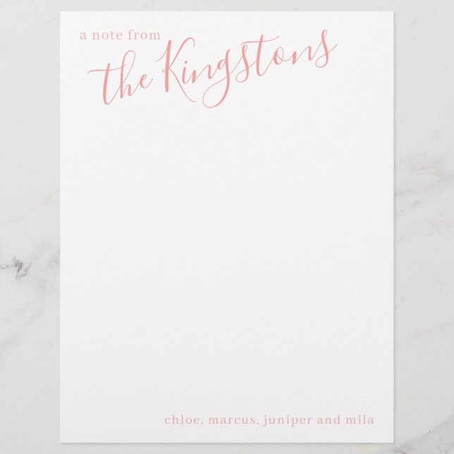 Roos Roze Familienaam Script Letterhead Briefhoofd (Voorkant)
