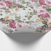  roos roze floraal roestwit houtpatroon cadeaupapier (Hoek)