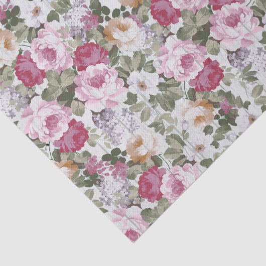  roos roze floraal roestwit houtpatroon tissuepapier (Detail)