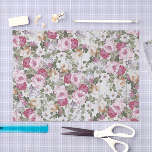 roos roze floraal roestwit houtpatroon tissuepapier (Craft)
