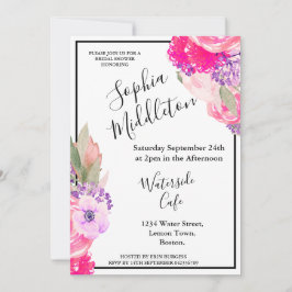 Roos Roze Floral Black White Stripe Modern Chic Kaart