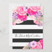 Roos Roze Floral Black White Stripe Modern Chic Kaart (Achterkant)