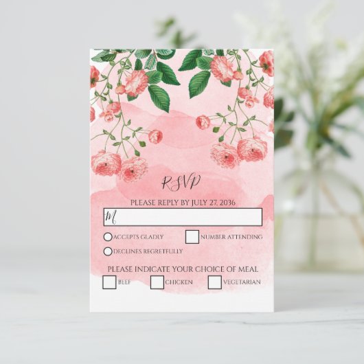  Roos Roze Floral Botanisch Bind RSVP (Staand voorkant)