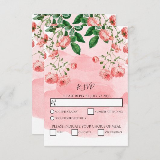  Roos Roze Floral Botanisch Bind RSVP (Voorkant / Achterkant)