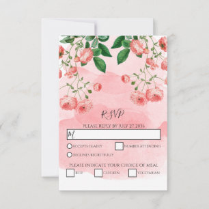 Roos Roze Floral Botanisch Bind RSVP Kaartje