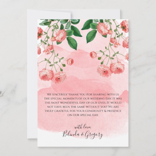  Roos Roze Floral Botanische bruiloft Bedankkaart (Voorkant)