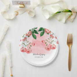  Roos Roze Floral Botanische bruiloft Papieren Bordje