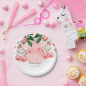  Roos Roze Floral Botanische bruiloft Papieren Bordje (Feest)