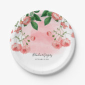  Roos Roze Floral Botanische bruiloft Papieren Bordje (Voorkant)