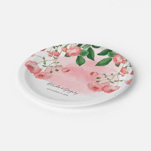  Roos Roze Floral Botanische bruiloft Papieren Bordje (Gekanteld)