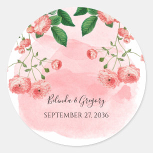 Roos Roze Floral Botanische bruiloft Ronde Sticker