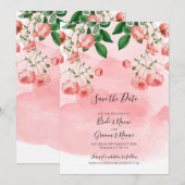 Roos Roze Floral Botanische bruiloft Save The Date (Voorkant / Achterkant)