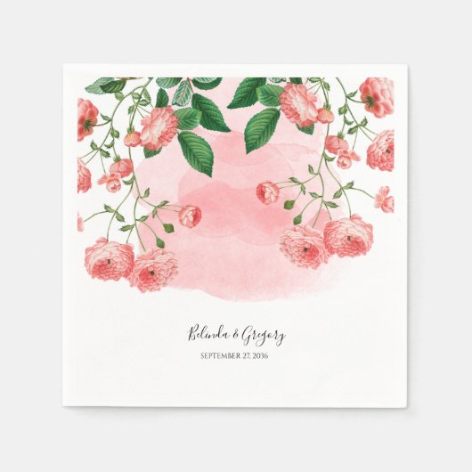  Roos Roze Floral Botanische bruiloft Servet (Voorkant)