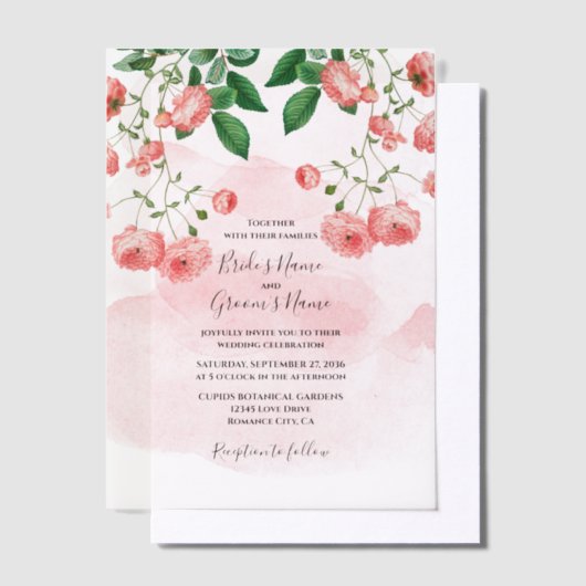  Roos Roze Floral Botanische bruiloft Vellum Uitnodigingen (Offset)