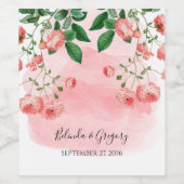  Roos Roze Floral Botanische bruiloft Wijn Etiket (Enkel label)
