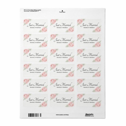 Roos Roze Floral gewoon huwelijksaankondiging Etiket (Full Sheet)