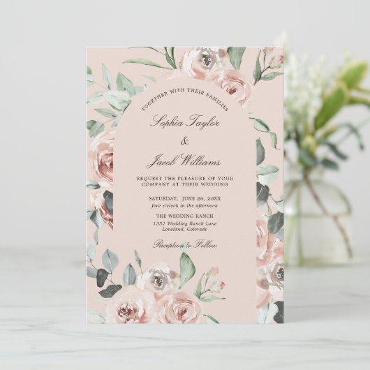 Roos Roze Floral Greenery Eucalyptus Weddenschap Kaart (Staand voorkant)