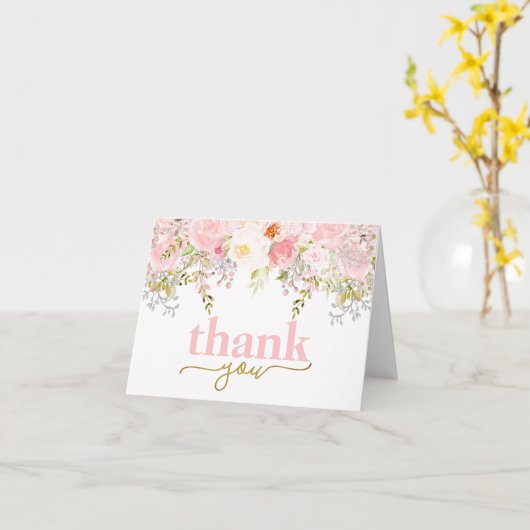 Roos Roze Floral ingevuld Hartelijk dank Kaart (Gele Bloem)