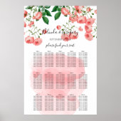 Roos Roze Floral Wedding Seating Chart Poster (Voorkant)
