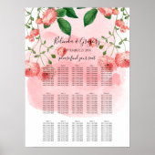 Roos Roze Floral Wedding Seating Chart Poster (Voorkant)