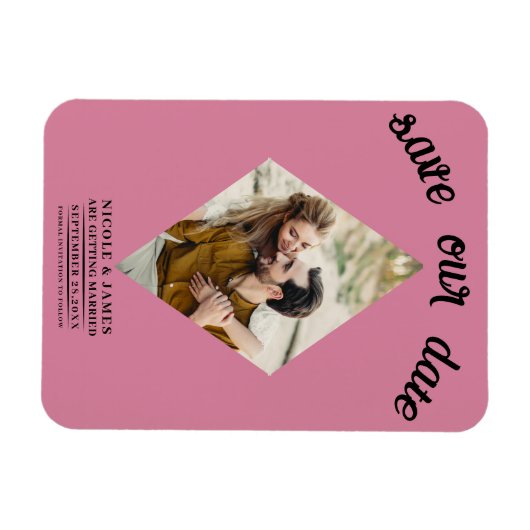 Roos Roze Foto Bruiloft Save the Date Magneet (Horizontaal)