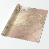Roos Roze Foxier Goud Marmer Glanzend Metallic VIP Cadeaupapier (Uitgerold)