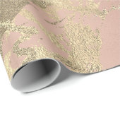 Roos Roze Foxier Goud Marmer Glanzend Metallic VIP Cadeaupapier (Rol Hoek)