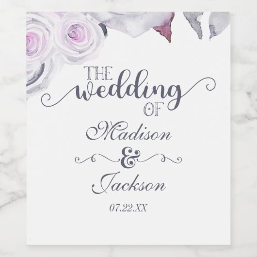 Roos Roze & Geel Bloemenkrans Bruiloft Monogram Wijn Etiket (Enkel label)