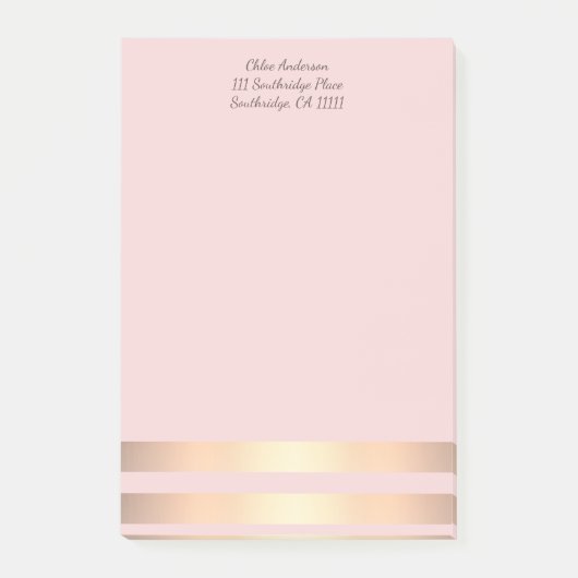 Roos roze gekleurde gouden metallic strepen post-it® notes (Voorkant)