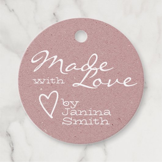 Roos Roze gemaakt met Love Heart Symbol Kraft Pape Bedankjes Labels (Voorkant)