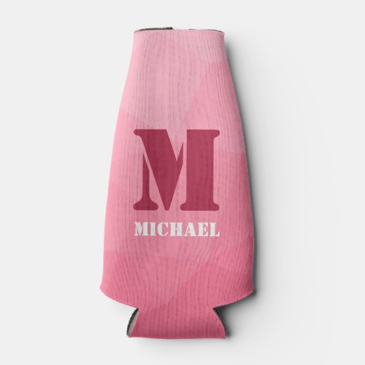 Roos roze geometrisch maaspatroon Monogram Flesjeskoeler (Voorkant)