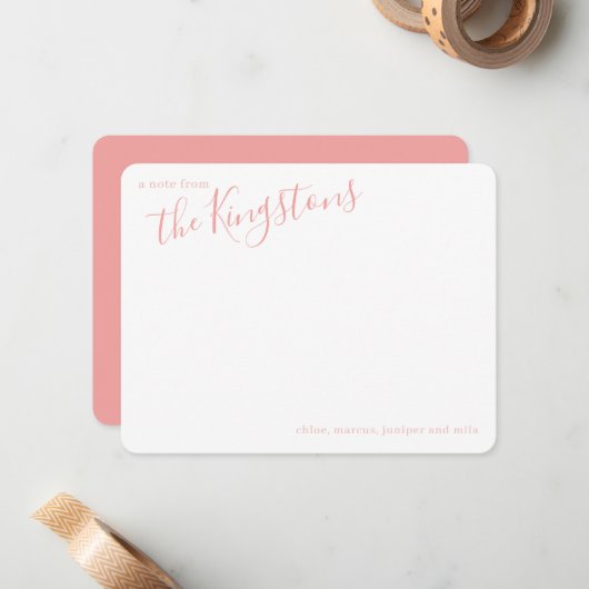 Roos Roze gezamennaam Script Note Card Notitiekaartje (Voorkant / Achterkant in situ)