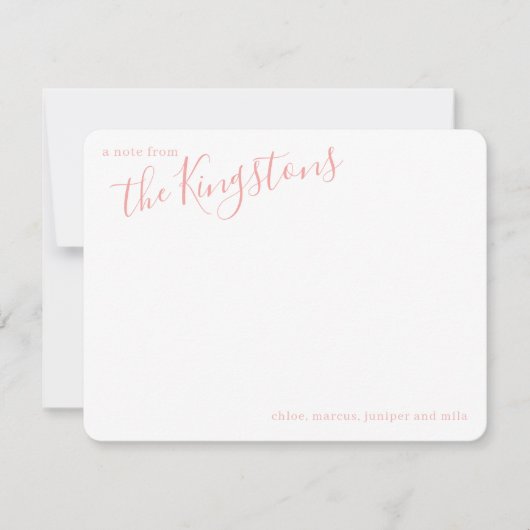 Roos Roze gezamennaam Script Note Card Notitiekaartje (Voorkant)