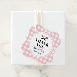 Roos Roze Gingham Pset Baby Q Shower Hartelijk dan Bedankjes Labels